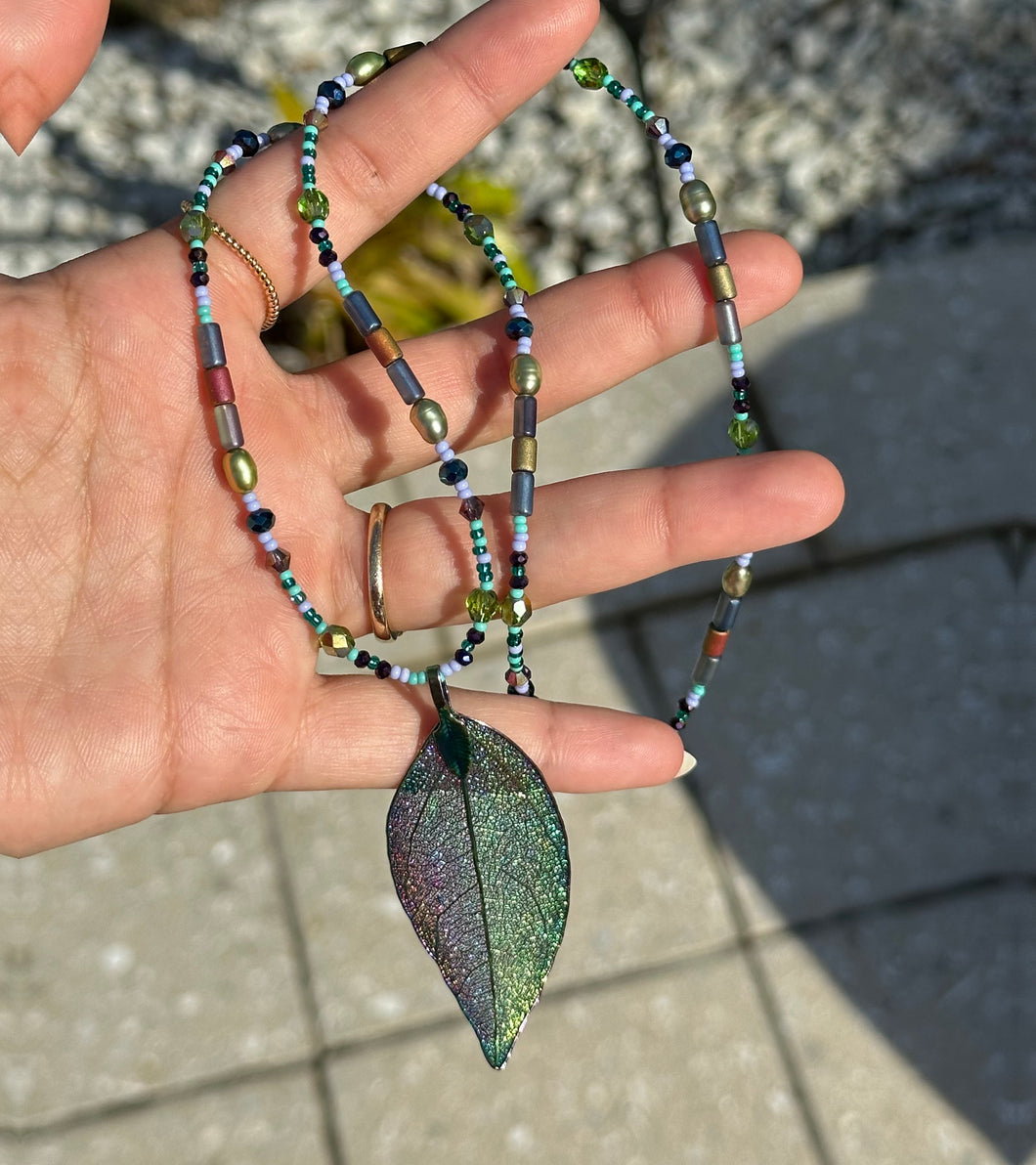 Iridescent Leaf Necklace